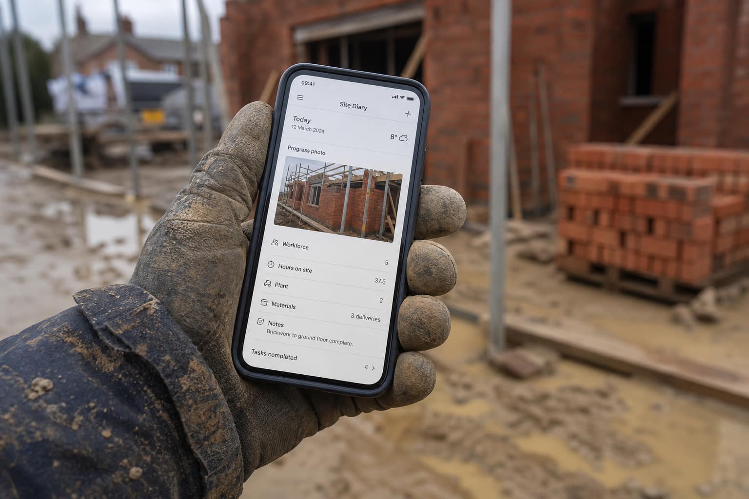 Logging a diary photo on the phone, on site